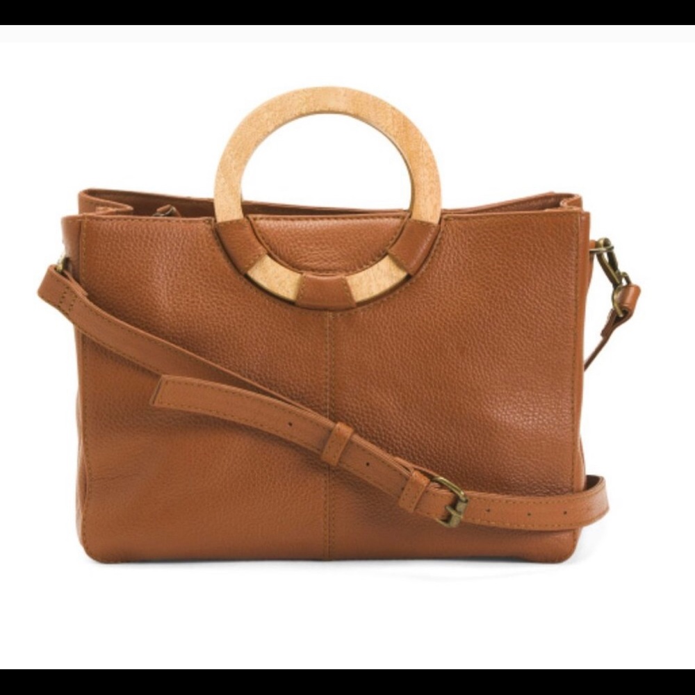 Rachel Roy Brown Leather Bag With Wooden Handles